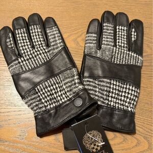 Vince Camuto Leather Plaid Gloves Black/Black Matte Mens M-L NWT
